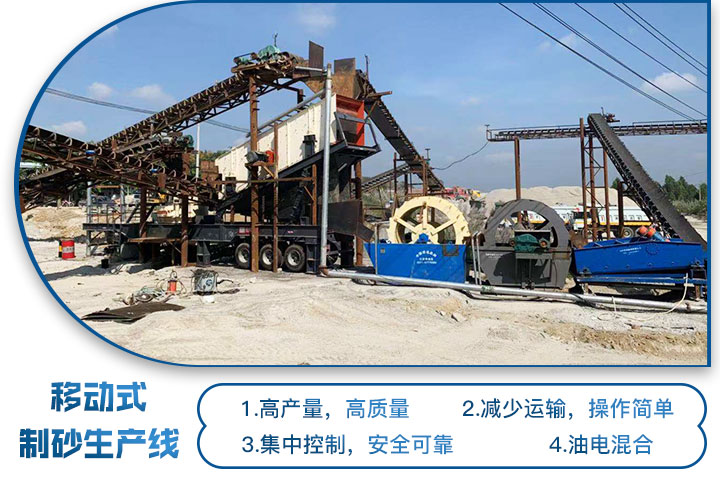 移動(dòng)石子破碎機(jī)與制砂機(jī)組合成移動(dòng)制砂生產(chǎn)線